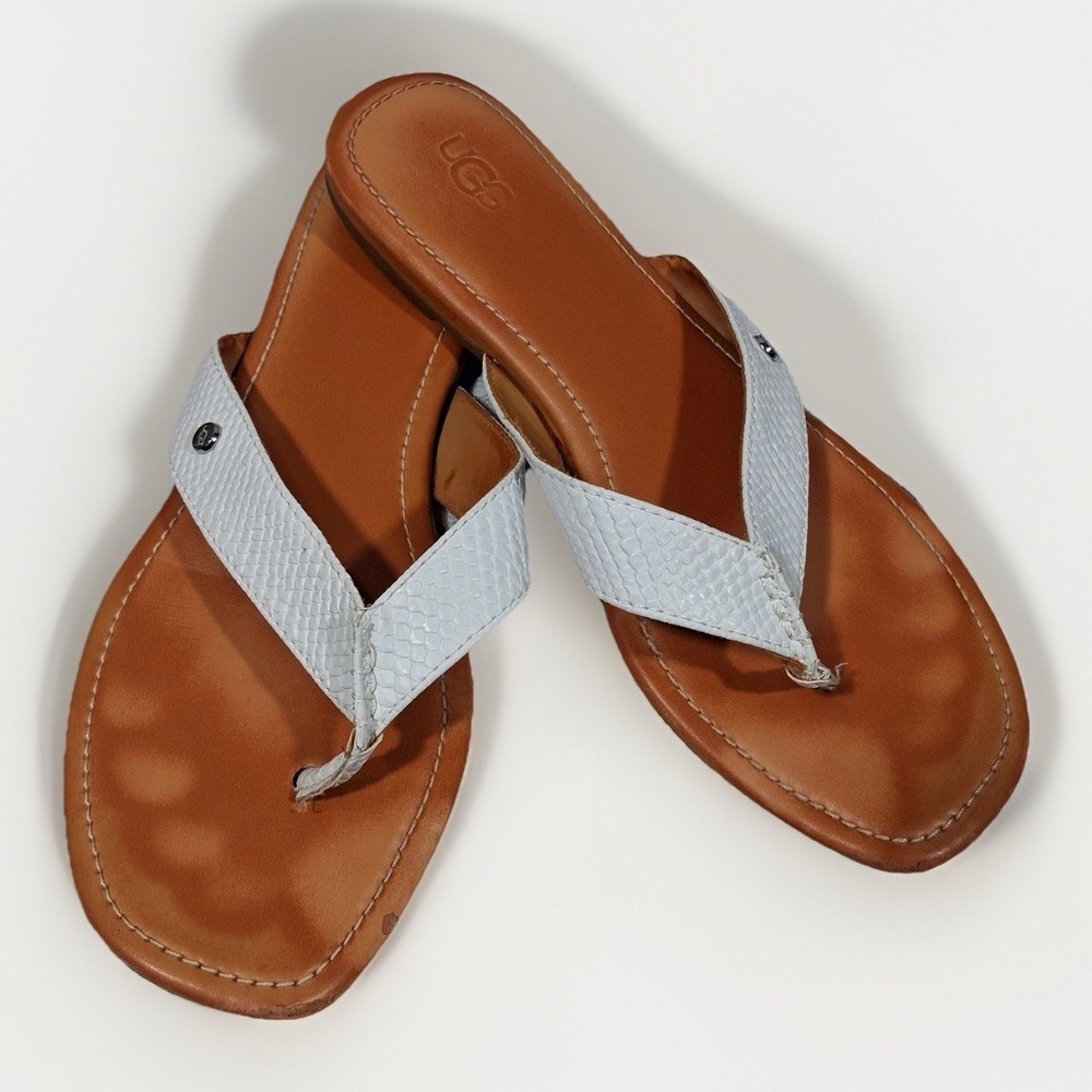 UGG Tuolumne White Snake Embossed Leather Thong Sandals 1111074‎ Womens 9.5